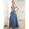 imageEverPretty Womens Deep VNeck Sleeveless Side Slit Floor Length Bridesmaid Wedding Guest Dress 0168BDusty Navy
