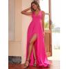 imageEverPretty Womens Deep VNeck Sleeveless Side Slit Floor Length Bridesmaid Wedding Guest Dress 0168BHot Pink