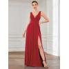 imageEverPretty Womens Deep VNeck Sleeveless Side Slit Floor Length Bridesmaid Wedding Guest Dress 0168BRed