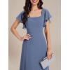 imageEverPretty Womens Elegant Chiffon Flared Sleeves Front Split Square Neck Floor Length Evening DressesDusty Blue