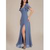 imageEverPretty Womens Elegant Chiffon Flared Sleeves Front Split Square Neck Floor Length Evening DressesDusty Blue