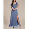 imageEverPretty Womens Elegant Chiffon Flared Sleeves Front Split Square Neck Floor Length Evening DressesDusty Blue