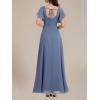 imageEverPretty Womens Elegant Chiffon Flared Sleeves Front Split Square Neck Floor Length Evening DressesDusty Blue