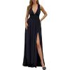 imageEverPretty Womens Deep VNeck Sleeveless Side Slit Floor Length Bridesmaid Wedding Guest Dress 0168BBlack