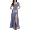 imageEverPretty Womens Elegant Chiffon Flared Sleeves Front Split Square Neck Floor Length Evening DressesDusty Blue