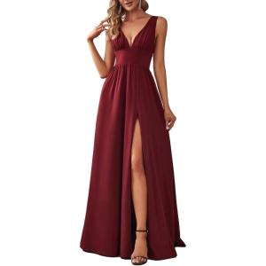 imageEverPretty Womens Deep VNeck Sleeveless Side Slit Floor Length Bridesmaid Wedding Guest Dress 0168BBurgundy