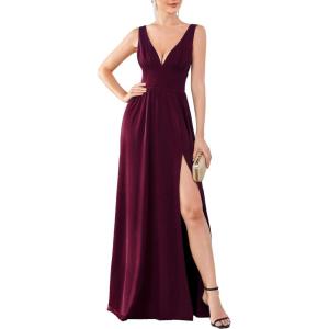 imageEverPretty Womens Deep VNeck Sleeveless Side Slit Floor Length Bridesmaid Wedding Guest Dress 0168BMulberry