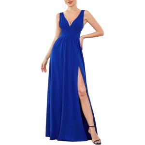 imageEverPretty Womens Deep VNeck Sleeveless Side Slit Floor Length Bridesmaid Wedding Guest Dress 0168BSapphire Blue