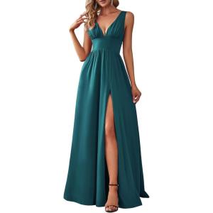 imageEverPretty Womens Deep VNeck Sleeveless Side Slit Floor Length Bridesmaid Wedding Guest Dress 0168BTeal