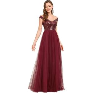 imageEverPretty Womens ALine Plus Size Sparkle FloorLength Wedding Guest Dress Burgundy US6