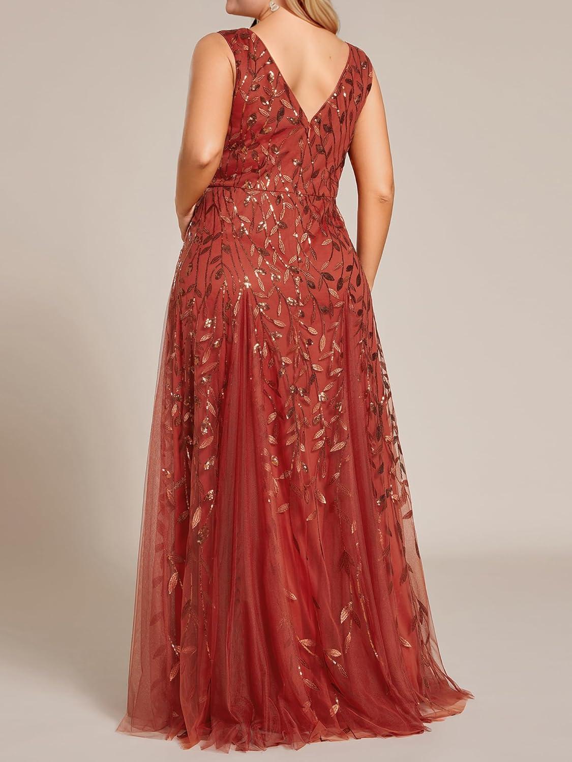 imageEverPretty Womens Sexy Sleeveless VNeck Evening Gowns Empire Waist Sequin Embroidery Formal DressAburnt Orange