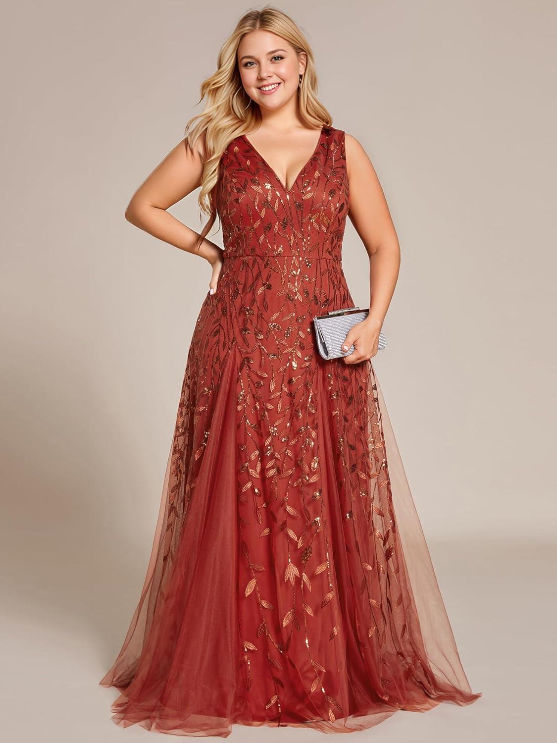 imageEverPretty Womens Sexy Sleeveless VNeck Evening Gowns Empire Waist Sequin Embroidery Formal DressAburnt Orange