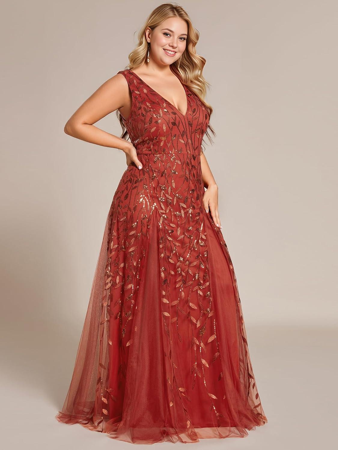 imageEverPretty Womens Sexy Sleeveless VNeck Evening Gowns Empire Waist Sequin Embroidery Formal DressAburnt Orange