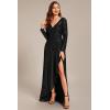 imageEverPretty Womens Elegant Sequin Long Sleeves V Neck High Slit Maxi Formal Evening DressesBlack