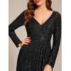 imageEverPretty Womens Elegant Sequin Long Sleeves V Neck High Slit Maxi Formal Evening DressesBlack