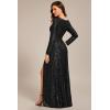 imageEverPretty Womens Elegant Sequin Long Sleeves V Neck High Slit Maxi Formal Evening DressesBlack