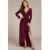 imageEverPretty Womens Elegant Sequin Long Sleeves V Neck High Slit Maxi Formal Evening DressesBurgundy