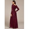 imageEverPretty Womens Elegant Sequin Long Sleeves V Neck High Slit Maxi Formal Evening DressesBurgundy