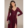 imageEverPretty Womens Elegant Sequin Long Sleeves V Neck High Slit Maxi Formal Evening DressesBurgundy