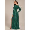 imageEverPretty Womens Elegant Sequin Long Sleeves V Neck High Slit Maxi Formal Evening DressesDark Green