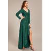 imageEverPretty Womens Elegant Sequin Long Sleeves V Neck High Slit Maxi Formal Evening DressesDark Green