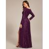 imageEverPretty Womens Elegant Sequin Long Sleeves V Neck High Slit Maxi Formal Evening DressesDark Purple