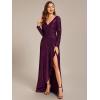 imageEverPretty Womens Elegant Sequin Long Sleeves V Neck High Slit Maxi Formal Evening DressesDark Purple