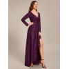 imageEverPretty Womens Elegant Sequin Long Sleeves V Neck High Slit Maxi Formal Evening DressesDark Purple