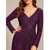 imageEverPretty Womens Elegant Sequin Long Sleeves V Neck High Slit Maxi Formal Evening DressesDark Purple