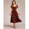 imageEverPretty Womens Fall Winter V Neck Short Sleeves A Line Elastic Waist Midi Length Velvet Wedding Guest Dress 01939Caramel