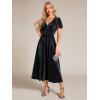 imageEverPretty Womens Fall Winter V Neck Short Sleeves A Line Elastic Waist Midi Length Velvet Wedding Guest Dress 01939Grey Blue