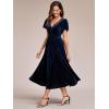 imageEverPretty Womens Fall Winter V Neck Short Sleeves A Line Elastic Waist Midi Length Velvet Wedding Guest Dress 01939Navy Blue