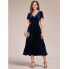 imageEverPretty Womens Fall Winter V Neck Short Sleeves A Line Elastic Waist Midi Length Velvet Wedding Guest Dress 01939Navy Blue