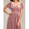 imageEverPretty Womens Fall Winter V Neck Short Sleeves A Line Elastic Waist Midi Length Velvet Wedding Guest Dress 01939Orchid