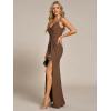 imageEverPretty Womens Glitter Evening Dresses Womens V Neck Stretchy High Slit Sequin Shoulder Strap Formal Gowns 01888Coffee