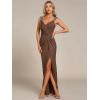 imageEverPretty Womens Glitter Evening Dresses Womens V Neck Stretchy High Slit Sequin Shoulder Strap Formal Gowns 01888Coffee
