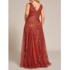 imageEverPretty Womens Sexy Sleeveless VNeck Evening Gowns Empire Waist Sequin Embroidery Formal DressAburnt Orange