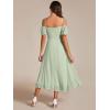 imageEverPretty Womens Summer Cold Shoulder HiLo Asymmetrical Hem Flowy Chiffon Short Wedding Guest Dress Mint Green US22