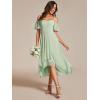 imageEverPretty Womens Summer Cold Shoulder HiLo Asymmetrical Hem Flowy Chiffon Short Wedding Guest Dress Mint Green US22