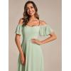 imageEverPretty Womens Summer Cold Shoulder HiLo Asymmetrical Hem Flowy Chiffon Short Wedding Guest Dress Mint Green US22