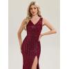 imageEverPretty Womens VNeck Sleeveless Sequin Floor Length Mermaid Formal Evening Dress 02583Burgundy