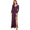 imageEverPretty Womens Elegant Sequin Long Sleeves V Neck High Slit Maxi Formal Evening DressesDark Purple