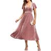 imageEverPretty Womens Fall Winter V Neck Short Sleeves A Line Elastic Waist Midi Length Velvet Wedding Guest Dress 01939Orchid