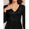 imageEverPretty Womens Long Sleeve Knee Length V Neck High Waist Sequin Wedding Guest Dresses Black US08