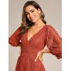 imageEverPretty Womens ALine Formal Wedding Guest Dresses Long Lantern Sleeves Floor Length Glitter Evening GownsBurnt Orange