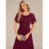imageEverPretty Womens Chiffon Crew Neck Empire Waist Short Sleeve Semi Formal Dresses Wedding Guest Dress 02053Burgundy