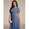 imageEverPretty Womens Chiffon Crew Neck Empire Waist Short Sleeve Semi Formal Dresses Wedding Guest Dress 02053Dusty Navy