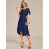 imageEverPretty Womens Chiffon Crew Neck Empire Waist Short Sleeve Semi Formal Dresses Wedding Guest Dress 02053Navy Blue