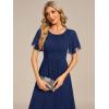 imageEverPretty Womens Chiffon Crew Neck Empire Waist Short Sleeve Semi Formal Dresses Wedding Guest Dress 02053Navy Blue