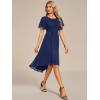 imageEverPretty Womens Chiffon Crew Neck Empire Waist Short Sleeve Semi Formal Dresses Wedding Guest Dress 02053Navy Blue